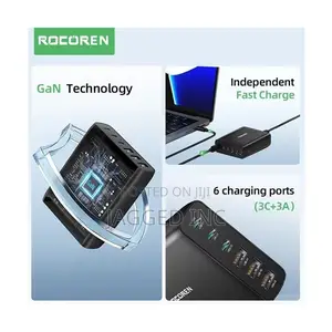 Rocoren Desktop Gan Charger 100w 6-in- 1 (3c+3a) (Ac Line 1.5m )