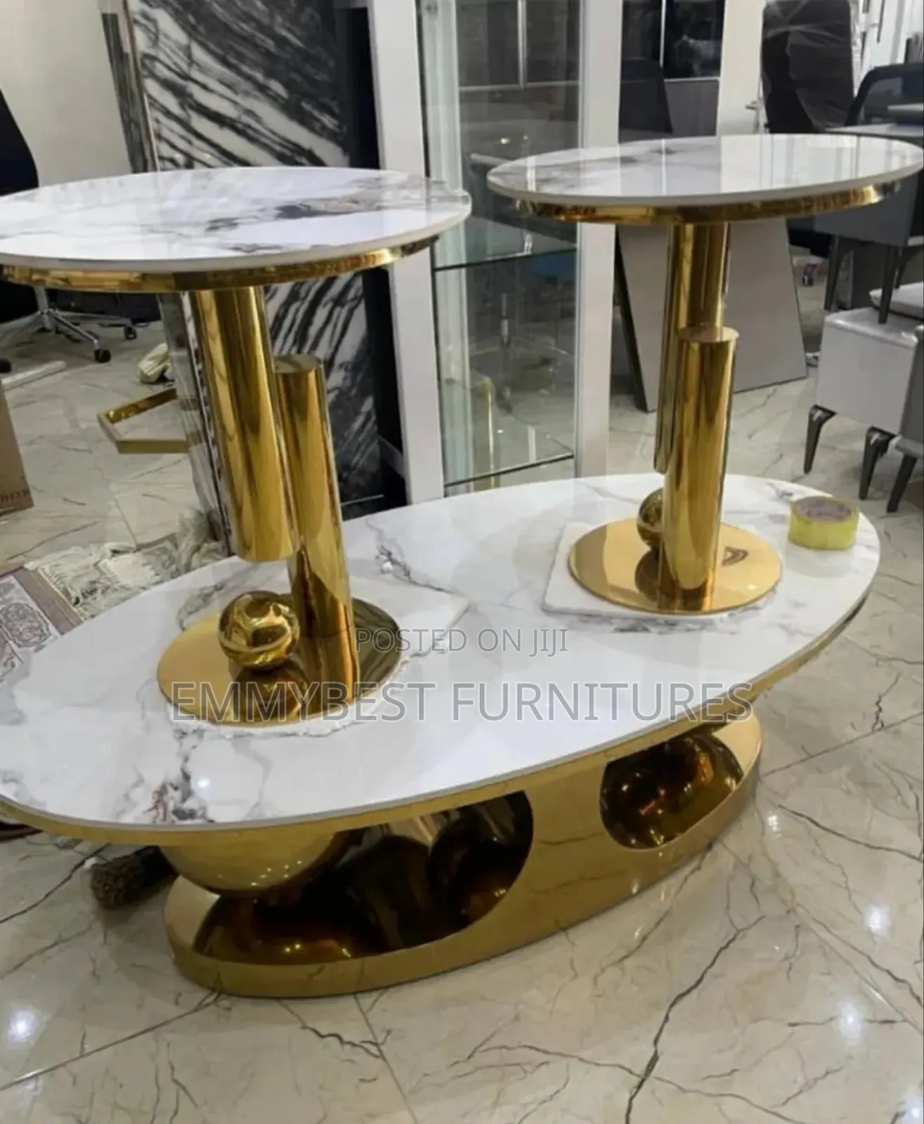 Golden Marble Top Center Table Set.
