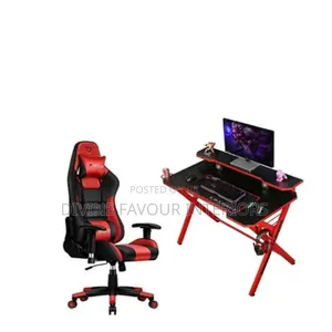 X Shaped Gaming Table With Monitor Stand Riser Gaming Chair