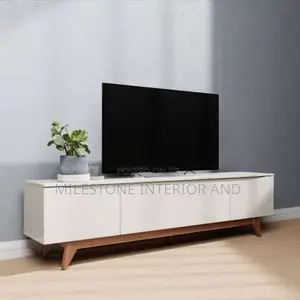 Miami Type Atv Console With Stylish Doors and Wooden Leg Frame