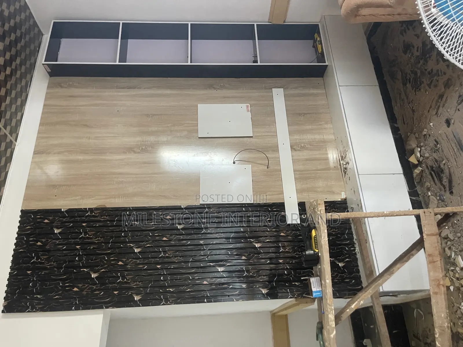 Streamlined Tv Console Design Comprising Flutter Panels , Open Shelves