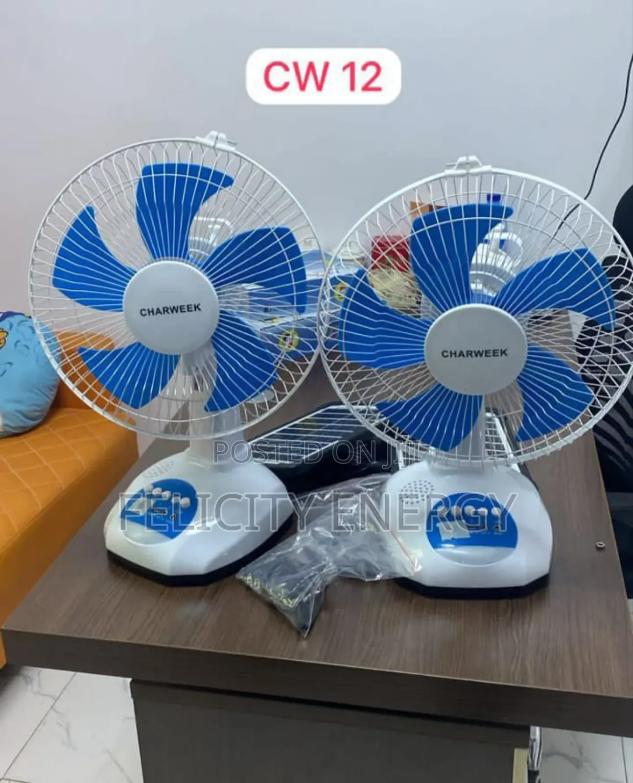 Rechargeable Table Fan With Solar Panel and Full Installation Kits