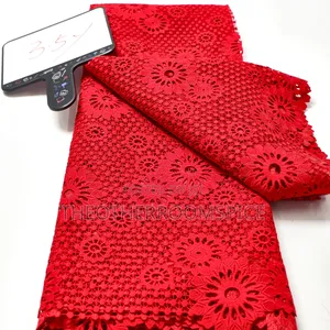 Less Than Flower Net Lace Fabric With Bead Sequin Stones Cord Aso Ebi