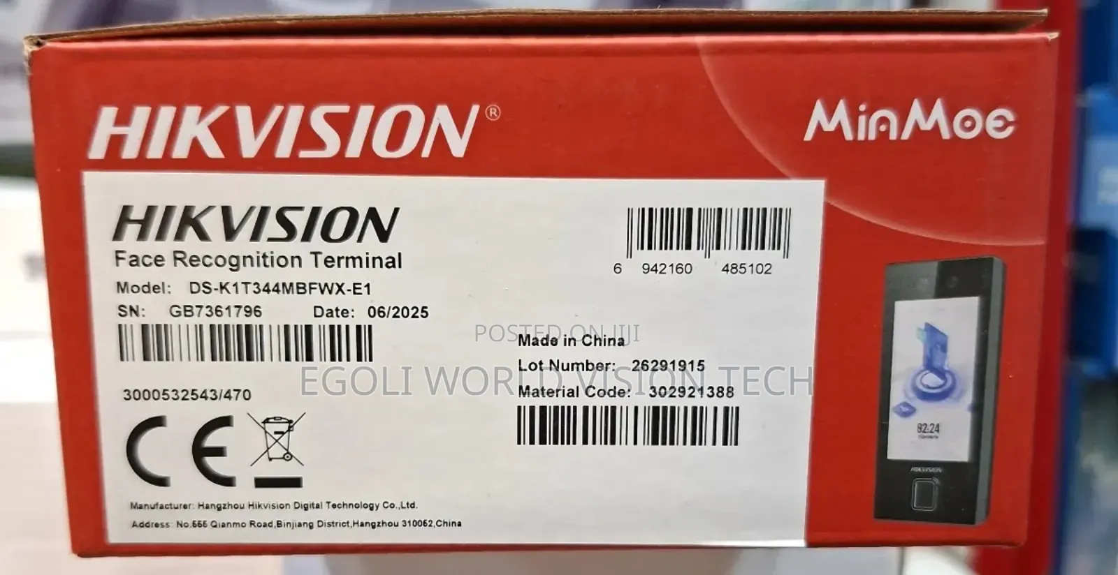 Hikvision
Face Recognition Terminal Model Ds-k1t344mbfwx-e1