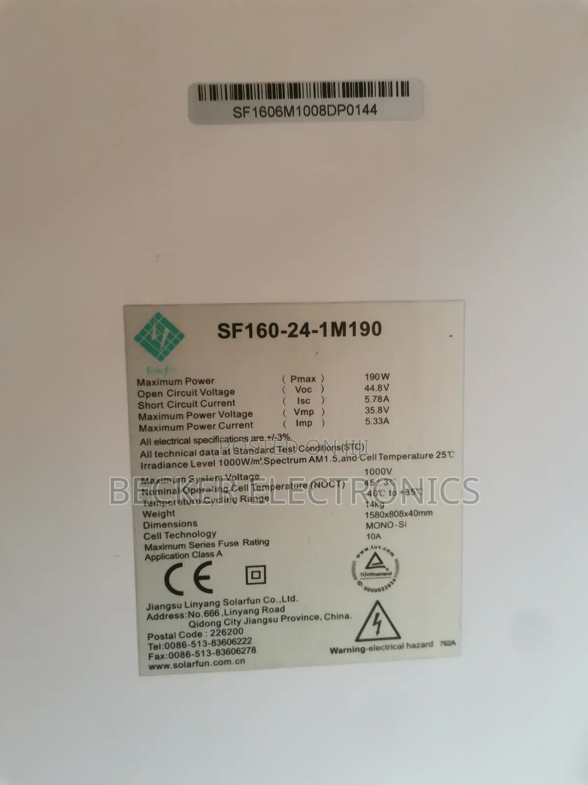 190watts Solarfun Mono Solar Panels