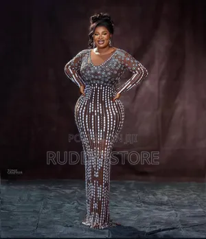 Luxury Crystal Mesh Long Dress – Plus Size Friendly