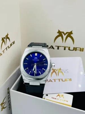 New Matturi Design Black Leather Watch (Blue Face Dial)