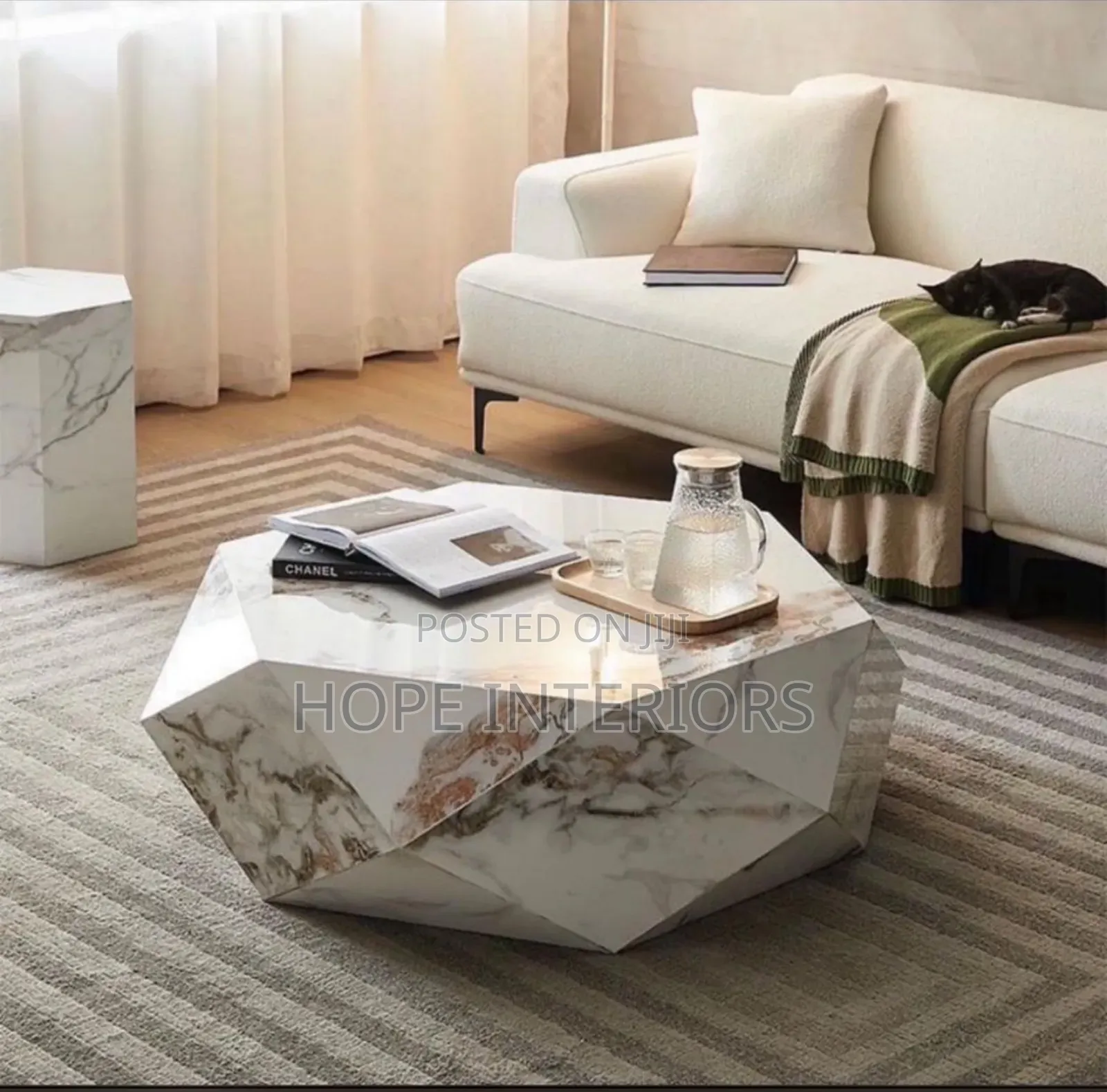 Fiber Ceramic Center Table With Stool
