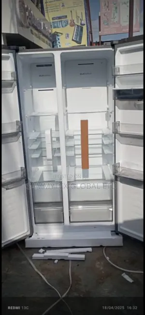 Brand New Side by Side Hisense Fridge With Warranty Sign