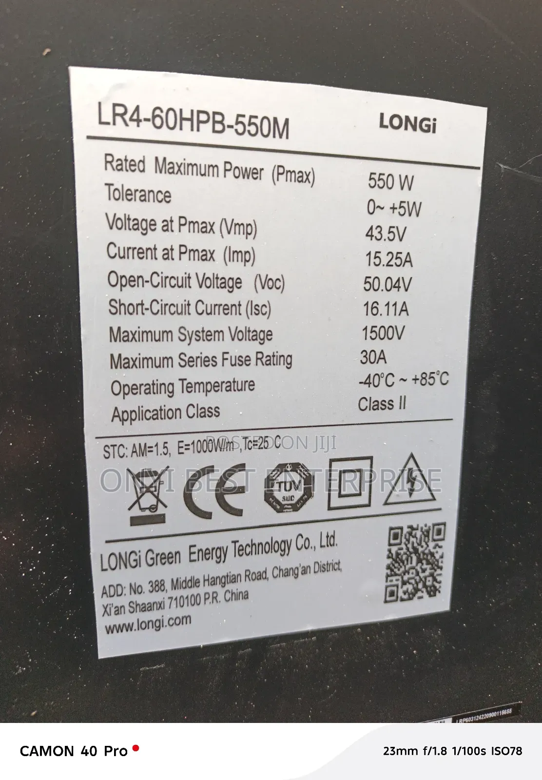 Longi All Black Solar Panel 500watts Grade One