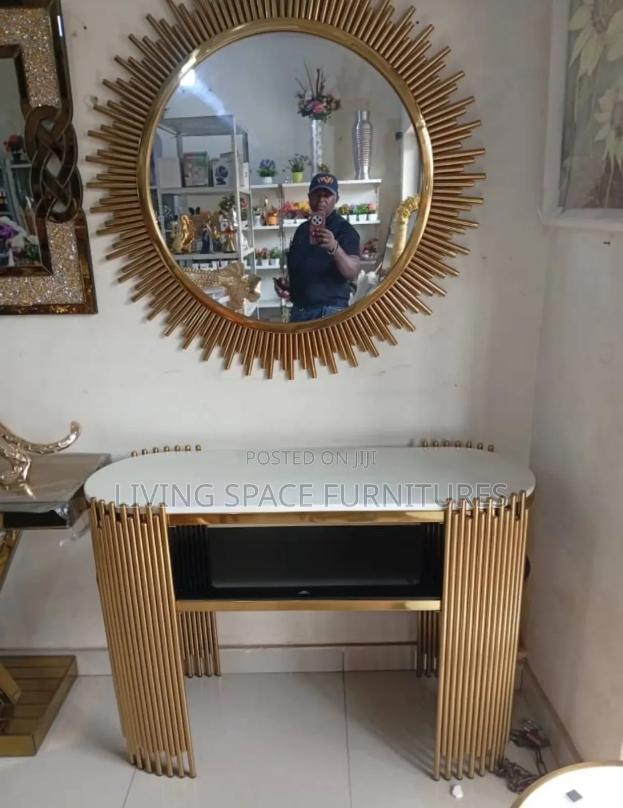 Newly Marble Top Console Table With Mirror Set
