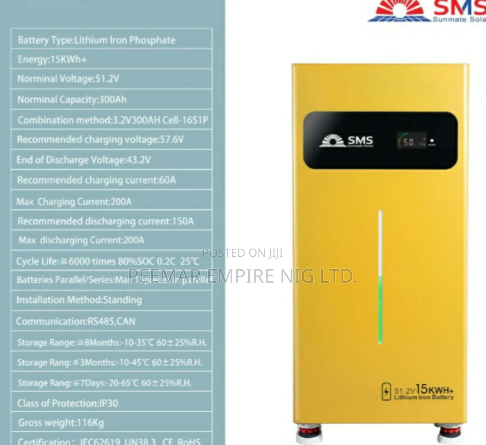 Original Solid Imported 15kwh SMS Lithium Battery One Year Warranty