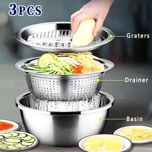 Stainless Steel 3in1 Vegetable/Fruit and Rice Washing Bowl