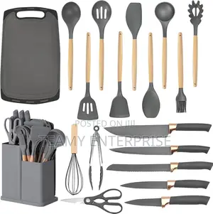 Big Size Multicolored Knife Silicone Spoon Set With Chopping Board