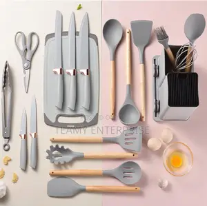 Big Size Multicolored Knife Silicone Spoon Set With Chopping Board