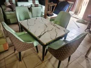 Dining Set of 4 Chairs and Table. Brown and Gray Leather. Lja01