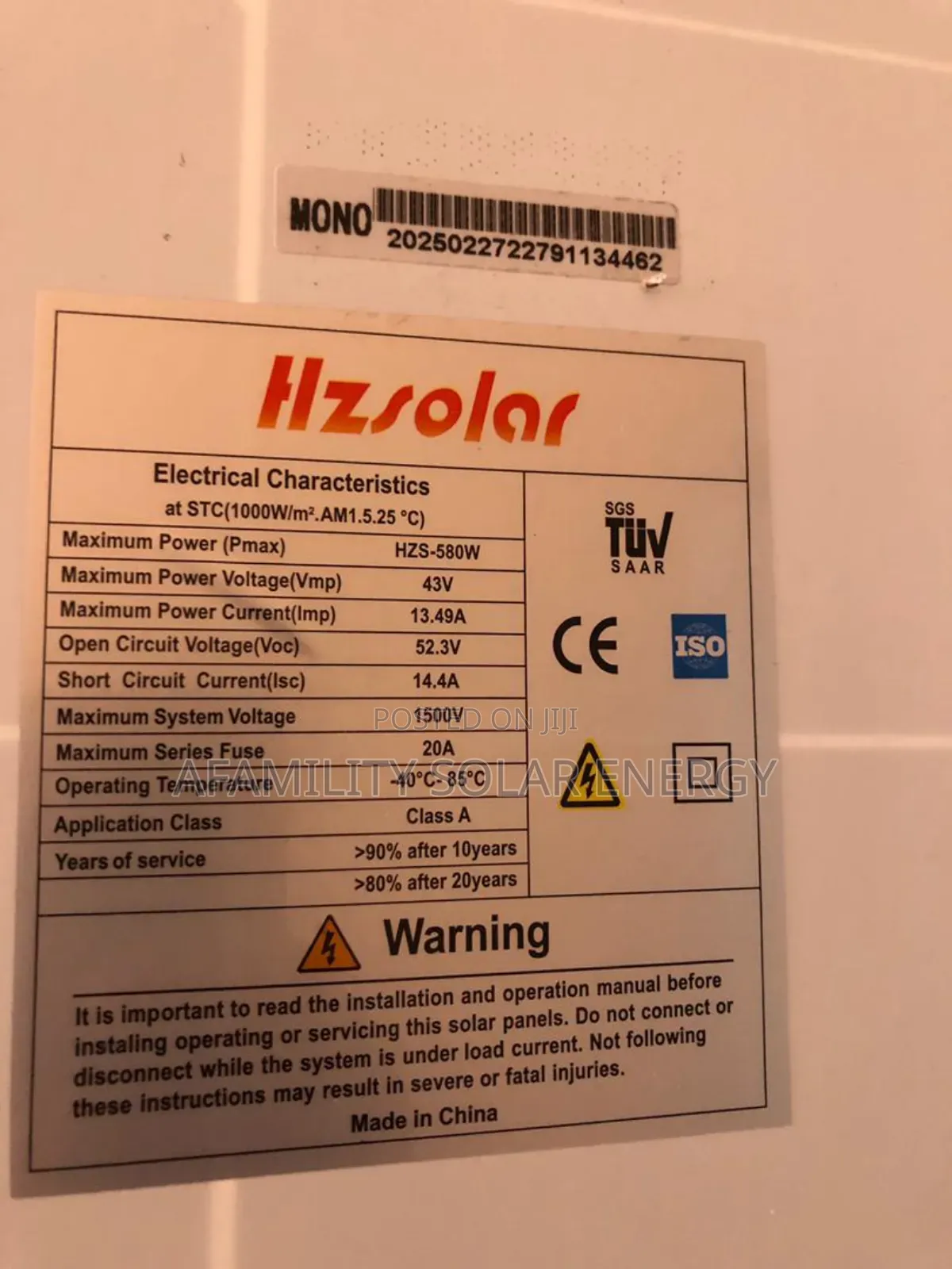 580w Hz Solar Panel
