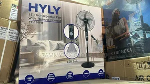 Brand New Hyly 18" Rechargeable Standing Fan With Warranty Sign