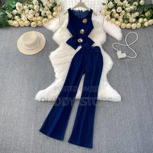 Luxury Sleeveless Denim Two-Piece Set – Stylish Versatile
