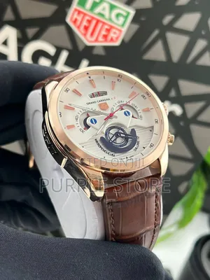 Tag Heuer Functional Chronograph Leather Wristwatch Brown Leather