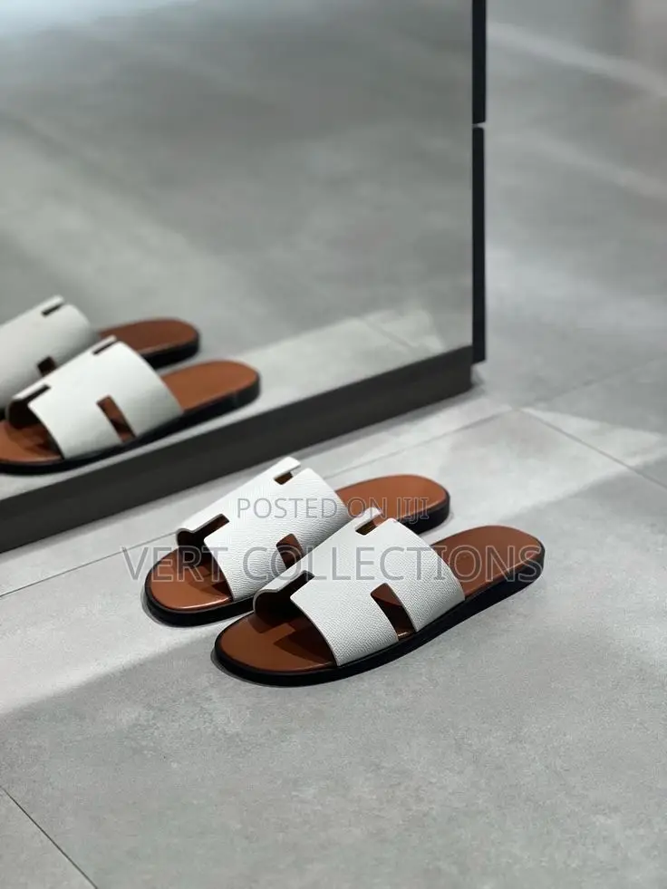 Hermes Men Leather Slides Slippers