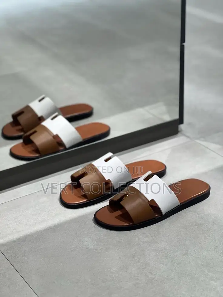 Hermes Men Leather Slides Slippers