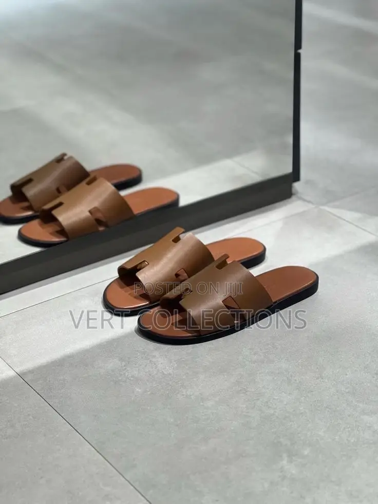 Hermes Men Leather Slides Slippers