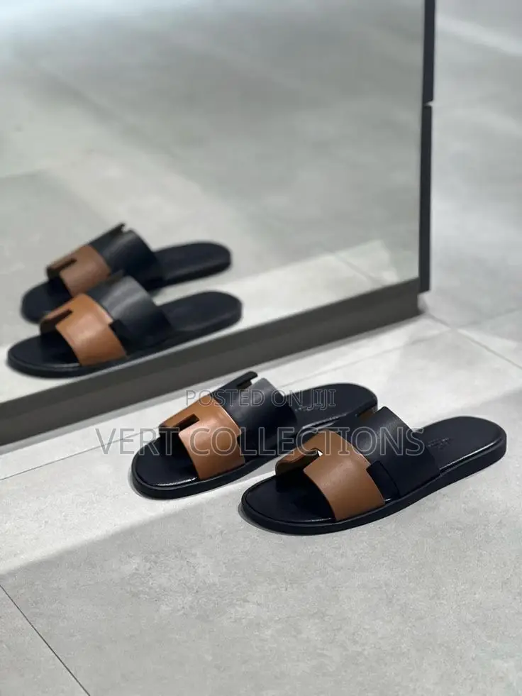 Hermes Men Leather Slides Slippers