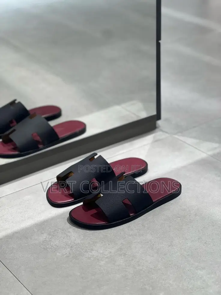 Hermes Men Leather Slides Slippers