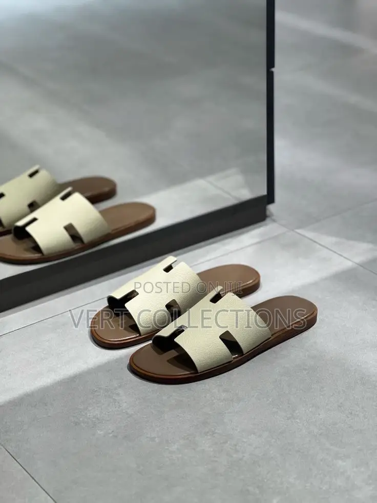 Hermes Men Leather Slides Slippers