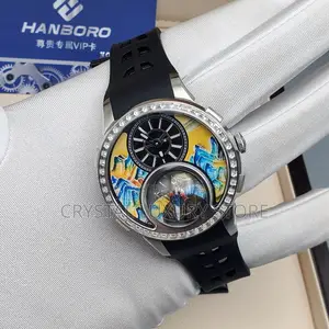 Hanboro Quality Luxury Men Chronograph Genuine Leather Wristwatch