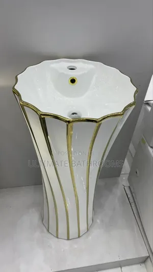 White and Gold Stripe Washing Hand Basin