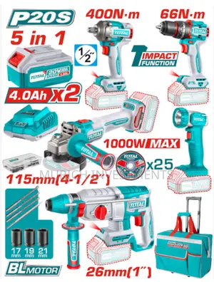 Total 20v Lithium-Ion Combo Kit – 5 PCS With 2 Batteries Charger