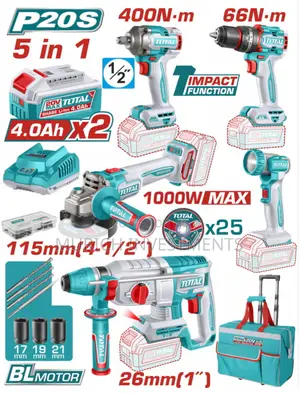 Total 20v Lithium-Ion Combo Kit – 5 PCS With 2 Batteries Charger