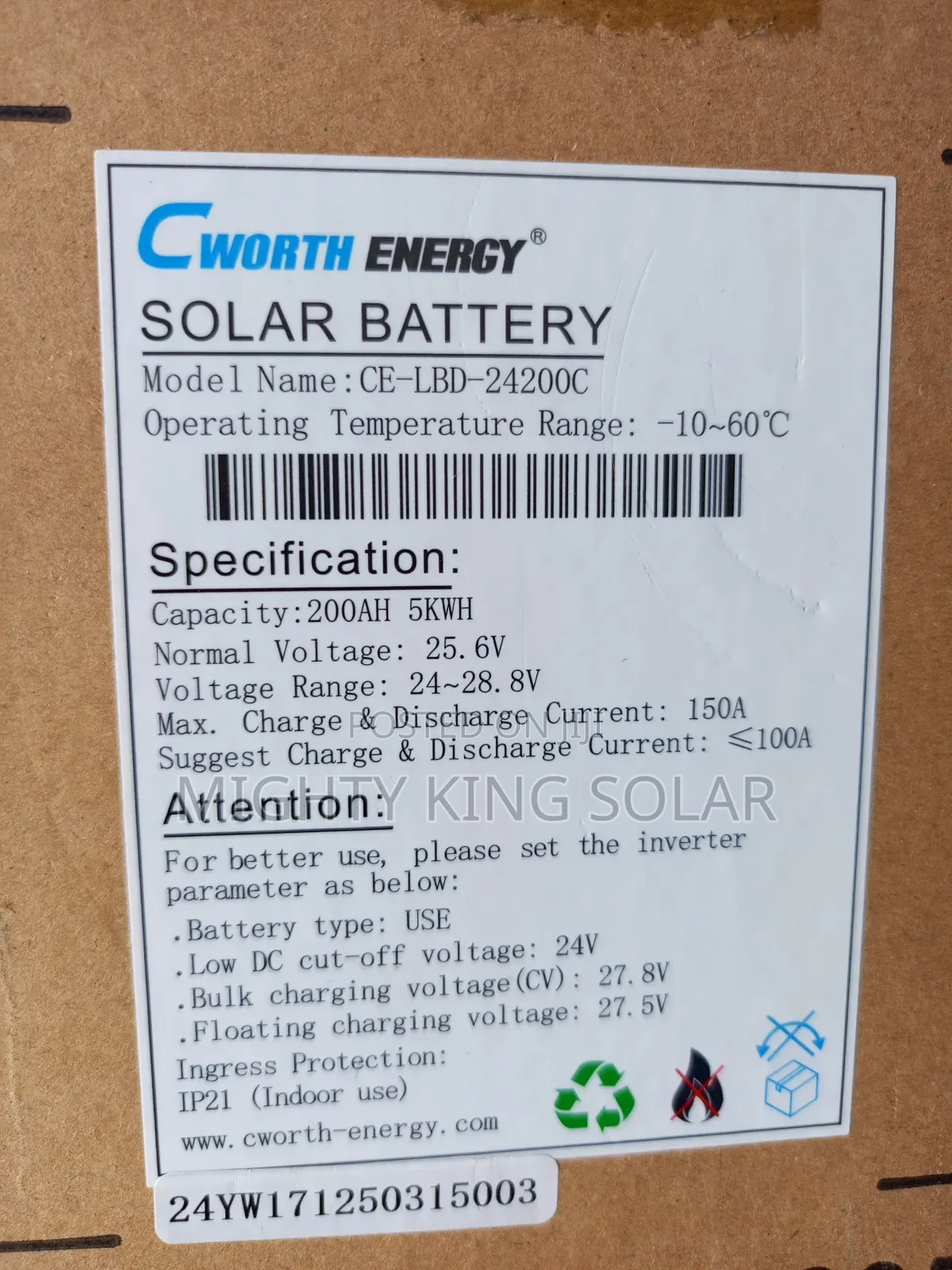 5kwh 24v Cworth Energy Lithium Iron Battery