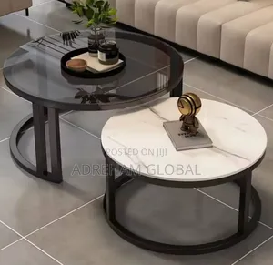 2in1 Marble With Tampered Glass Top Round Center Table