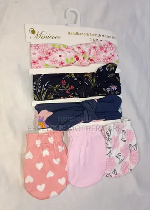 Baby Girl Head Band and 3 Pair of Mitten Glovei