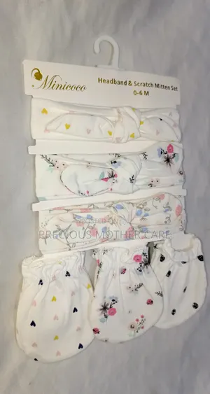 Baby Girl Head Band and 3 Pair of Mitten Glovei