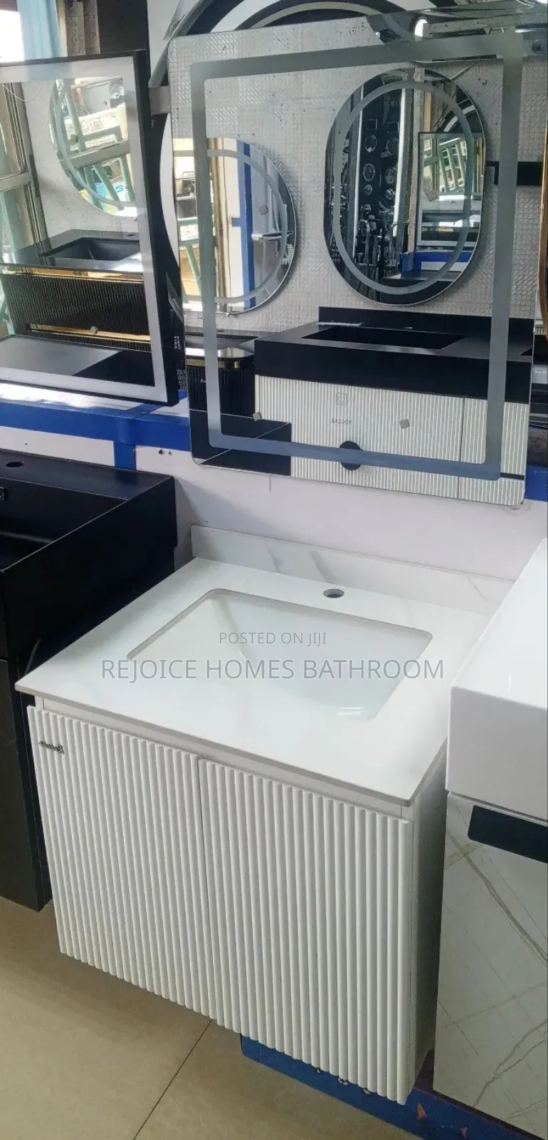 Modern White Bathroom Vanity With Integrated Sink and Mirror