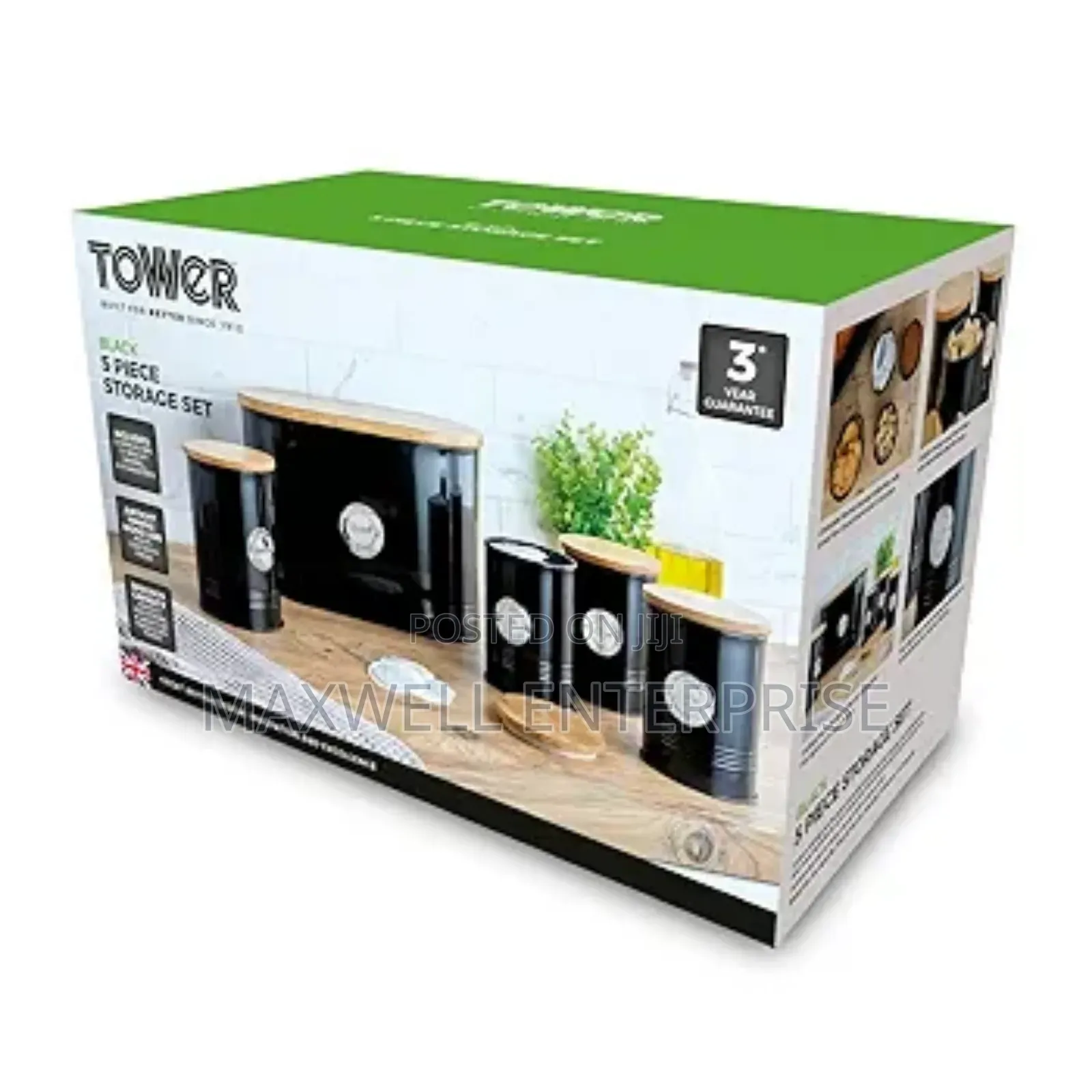 Tower 5 Piece Storage Set Bread Bin, Biscuit Tin, 3 Storage Canisters