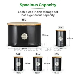 Tower 5 Piece Storage Set Bread Bin, Biscuit Tin, 3 Storage Canisters