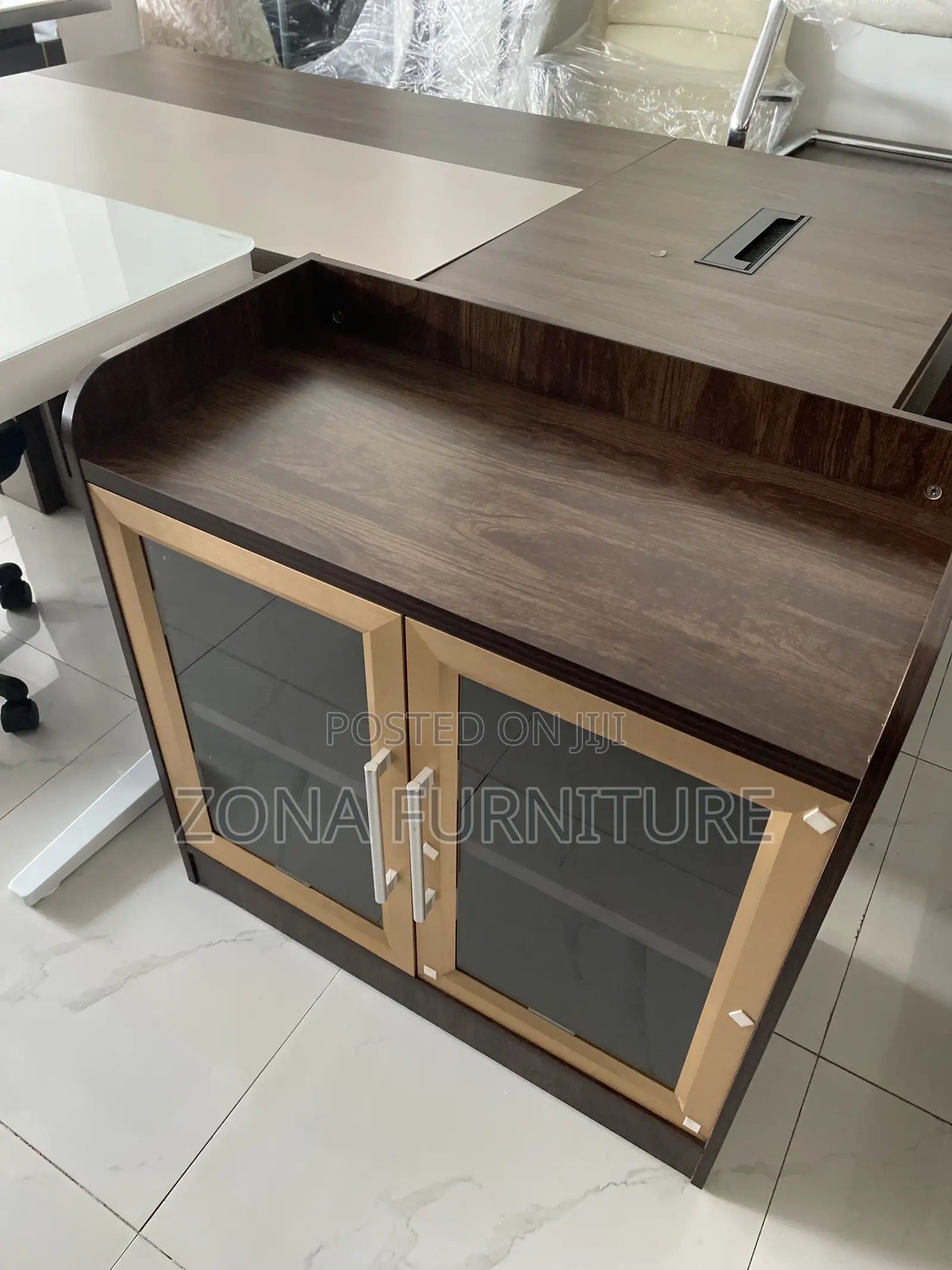 Office Side Table, Tea Table Double Glass Door