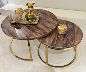 Round 2 in 1 Coffee/Tea Table With Marble Brown Top Design