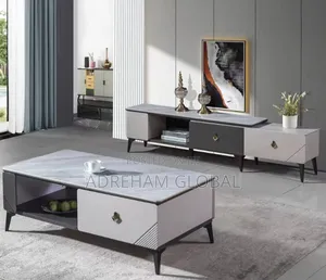 Slate Top Center Table Tv Console MDF Luxury Stone Marble 2set
