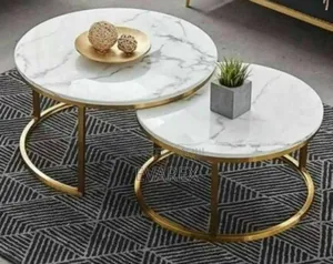 Round Coffee Tea Table 2 in 1. White/Grey Marble Top Design