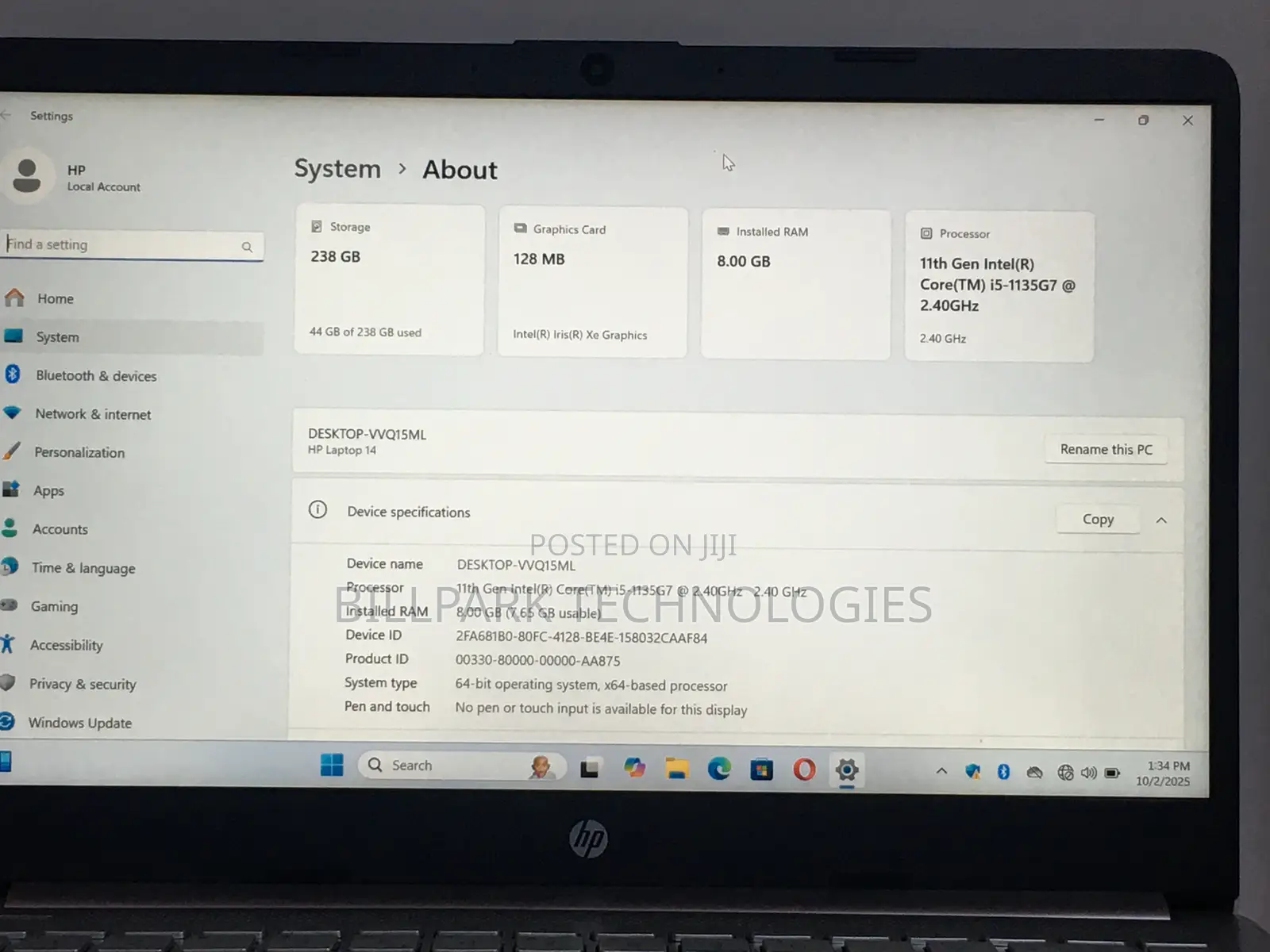 Laptop HP 14S 8GB Intel Core I5 SSD 256GB