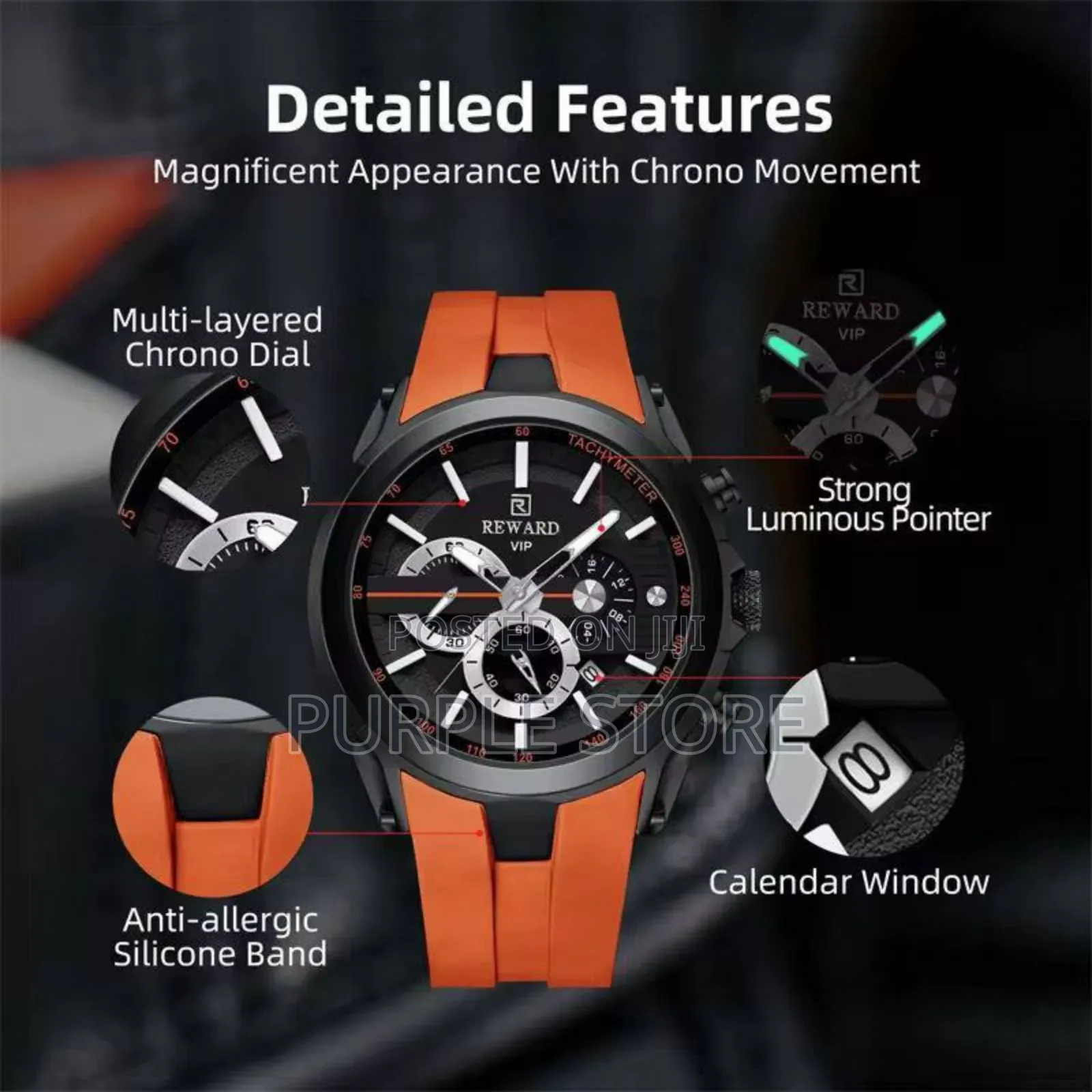 Rewardvip Solid Quality Chronograph Watches Silicone Strap