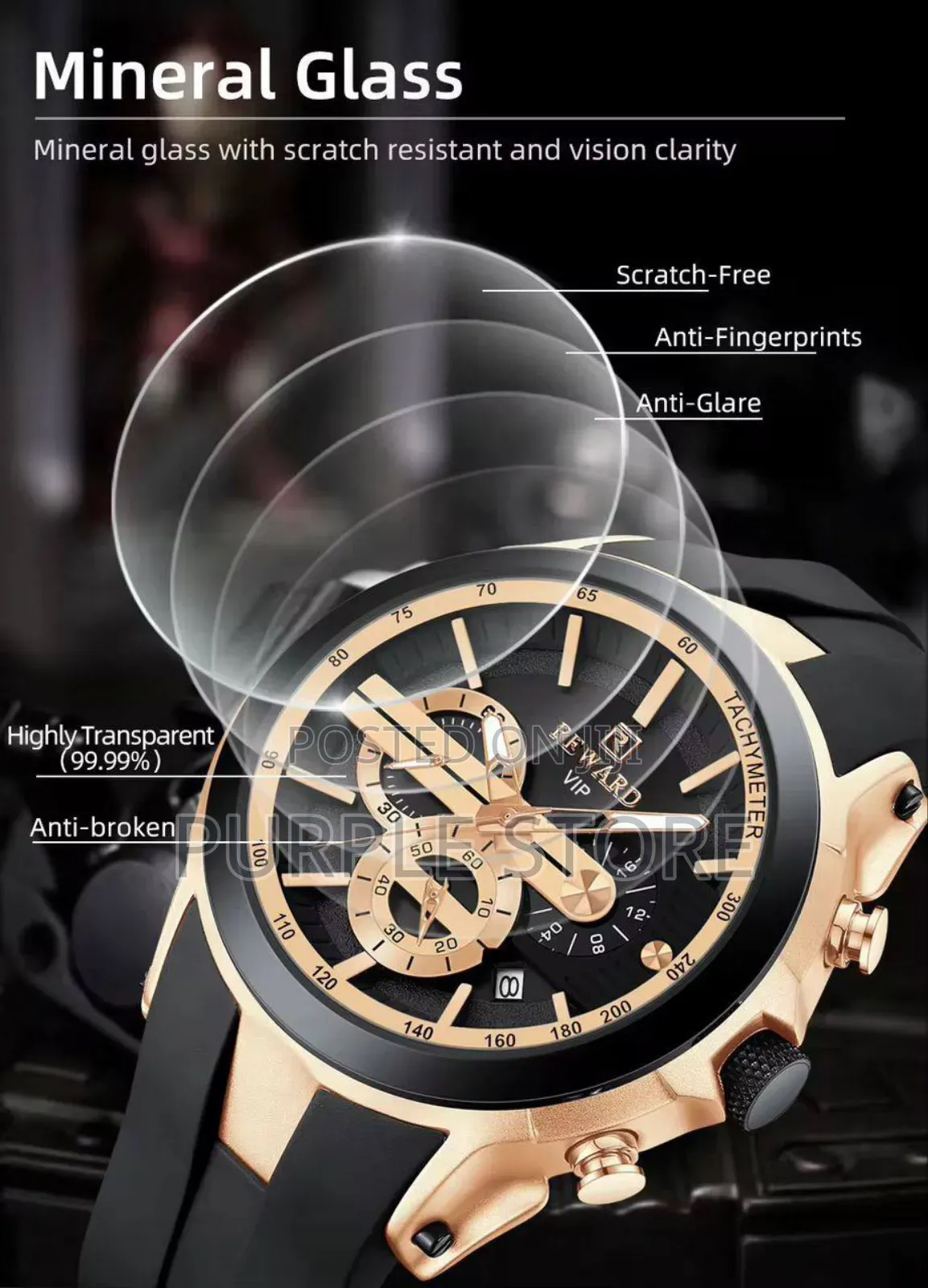 Rewardvip Solid Quality Chronograph Watches Silicone Strap