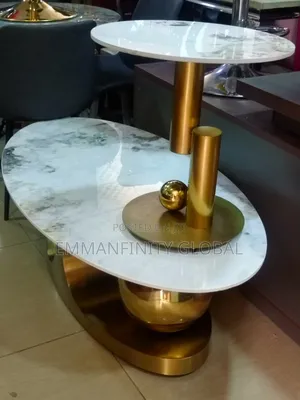 Gold Marble Center Table With Side Stool.