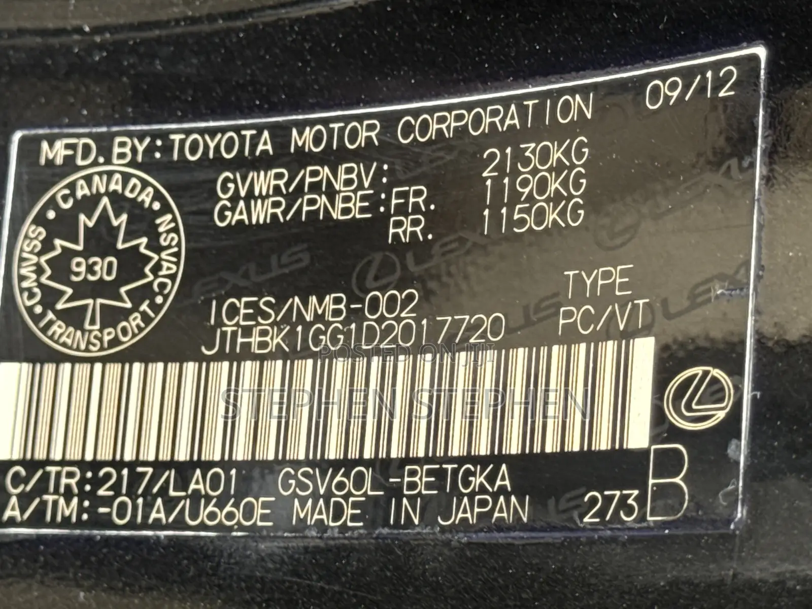 Lexus ES 2013 Black